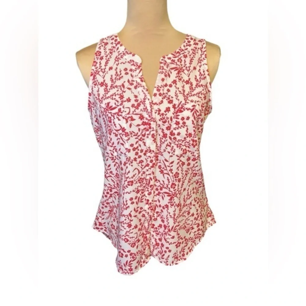 Sanctuary Women’s Sleeveless Button Down Red White Floral Split Back Top…